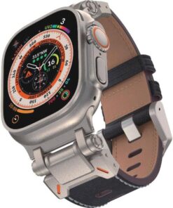 Apple İle Uyumlu Watch 42mm KRD-114 Metal Başlıklı Suni Deri Kordon Siyah