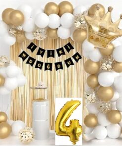 Kral Taçlı Yaş Folyolu Doğum Günü Gold Beyaz Balon Seti bmcNM846