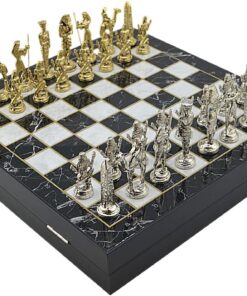 Büyük Boy Metal Mısır Satranç Tk. Parlak ve Mermer Desenli Sandıklı MDF Tahtası(36X36X6 cm.)