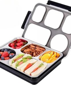 Bento 1600ml Lunchbox Tek Katlı 5 Bölmeli Çelik Sefer Tası Yemek Kutusu (Siyah)