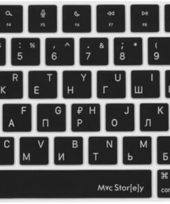 Rusça Klavye Koruyucu Macbook Air-Pro M1-M2-M3 (TouchID'li) A2681 A3113 A2941 A3114 A2442 A2779 A2992 A2918 A2485 A2780 A2991 US Enter ile Uyumlu Siyah