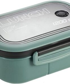 1200 ml 2 Katlı 6 Bölmeli BPA'sız PP Plastik Sefer Tası ve Beslenme Çantası - Hava Kilitli Bento Lunch Box, Çatal ve Kaşık Dahil (Yeşil)