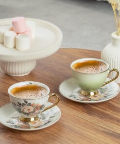 101759 Botania Gold Yaldızlı Desenli Fincan Takımı Porselen Türk Kahvesi 6 Kişilik 12 Parça
