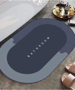 Banyo Paspası Süper Su Emici Kaymaz Tabanlı Paspas Banyo Paspası Oval Diatomit Paspas Süper Emici Paspas Oval (60x39cm) (Mavi)