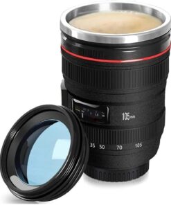 Objektif Kupa Lens Kupa Kahve Ve Çay İçin Termos Kupa Fotoğraf Tutkunları İçin Dekoratif Hediyelik 350 ml (Cam Kapak)