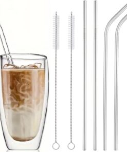 6'lı Paslanmaz Çelik Metal Pipet Seti 4 Adet Pipet ve 2 Adet Pipet Temizleme Fırçası Cam Pipet Gold Renk