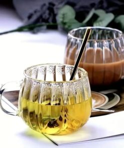 Life 2 Adet Ateşe Dayanıklı 400 ML Çizgili Cam Kupa Bardak MIT1100