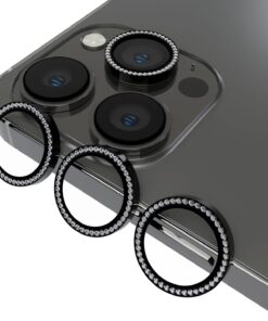 iPhone 13 Pro/iPhone 13 Pro Max uyumlu Taşlı Tasarımlı Kamera Lens Temperli Koruyucu 3'lü (Siyah)