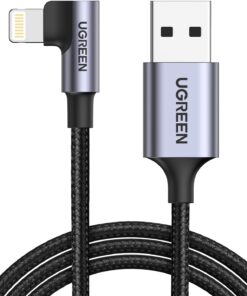 60521 Ugreen Örgülü 90° Lightning iPhone Şarj ve Data Kablosu, Siyah, 1 Metre