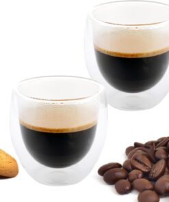 Home 2 Adet Çift Cidarlı İki Katmanlı Borosilikat Cam Bardak, Yalıtımlı Cappuccino Latte Kahve Kupası, Şık ve Dayanıklı Tasarım, Isıya Dayanıklı,Termisil Kupa (300 Ml)