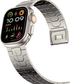 Apple Watch ile Uyumlu Titanyum Serisi Manyetik Tokalı Hafif ve Rahat Çelik Kordon Kayış (42-44-45-46-49 mm) Boyutlarına Uyumlu (Titanyum, Symetric)