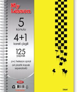 Tokaç My Lesson Plastik Kapak A4 4+1 125 Yaprak Spiralli 5 Bölmeli Ayraçlı Kareli Çizgili Defter TOK850
