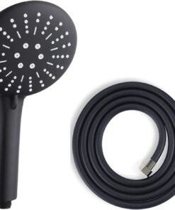 Matte Black Lüks Duş Seti - 3 Farklı Püskürtmeli Full Mat Siyah Kaplama El Duşu + 150 cm Siyah PVC Duş Spirali - Paslanmaz, Kopmaz, Kırılmaz Çelik Bağlantılı PVC Duş Hortumu (2'li Set)