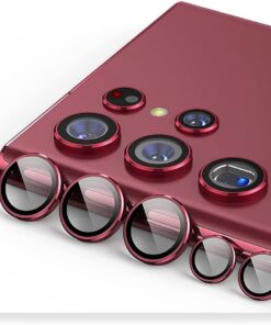 Samsung Galaxy S23 Ultra Uyumlu Kamera Lens Koruyucu Cam 3d Tam Kaplar Metal Çizilmez HD Kamera Bozmaz 5 parça rose kırmızı
