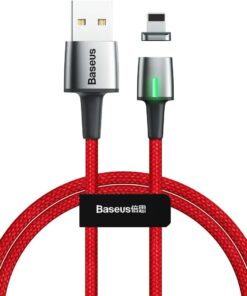 Zinc Magnetic, 2.4 A, USB - A & Lightning, Şarj & Data Aktarım Kablosu, Mıknatıs Uçlu & Işıklı, Hızlı Şarj, 1 Metre, Kırmızı, 30608