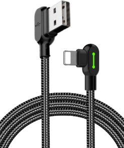 Led 90 Derece Şarj Kablosu Açılı Usb Kablosu Açılı Naylon Örgülü Hızlı Şarj Cihazı Veri Senkronizasyon L Şeklinde Kablo Adaptörü iPhone X 8 7 6 Plus Pad Pod (1,8 M) ile Uyumlu
