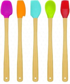 Parça Bambu Saplı Mini Silikon Spatula Kaşık Fırça Seti Renkli