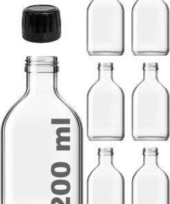 200 cc Kapaklı Cold Brew Şişesi 200 ml Yassı Soğuk Kahve Cam Şişe 6 Adet (Siyah (Kilitli))