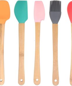 Silikon Spatula ve Fırça Seti, 5 Parça, Karışık Renkli, Bambu Saplı