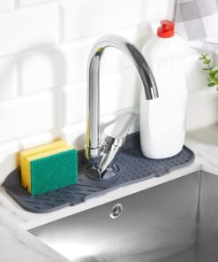 Musluk Emici Mat, Silikon Katlanabilir Musluk Sıçrama Koruması Lavabo Damlama Matı Su Tutucu Lavabo Matı Kurutma Matı Mutfak ve Banyo için Lavabo Aksesuarları (Gri)