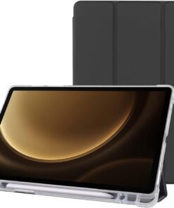 Samsung Galaxy Tab S9+ FE Plus 12.4 inç Uyumlu Smart Kılıf, S Pen Kalemlikli, Trifold, Esnek, Mat, Darbeye Tam Dayanıklı Tablet Kılıfı (Siyah)