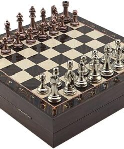 Büyük Boy Metal Klasik Satranç Tk. Antik ve Ceviz Desenli Sandıklı MDF Tahtası(36X36 cm.)