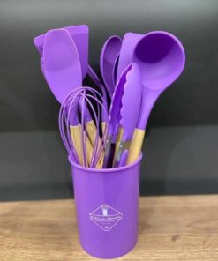 12 Parça Ahşap Sap Silikon Mutfak Pasta Silikon Kepçe Çırpıcı Fırça Kevgir Kaşıklık Maşa Spatula Set