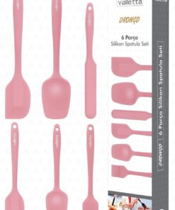 Drongo Isıya Dayanıklı Yanmaz Yapışmaz Silikon Spatula Seti 6 Parça Pembe