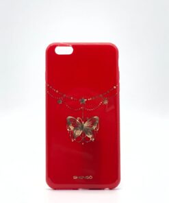 7 Plus / 8 Plus Uyumlu Baskı Desenli Yanları Taşlı Sert Yumuşak Silikon Kılıf (Kırmızı)