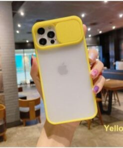 Iphone 11 Pro max Kılıf Kamera Lens Sürgülü Korumalı, Kenar Renkli, Arkası Buzlu Şeffaf Kapak (Sarı)