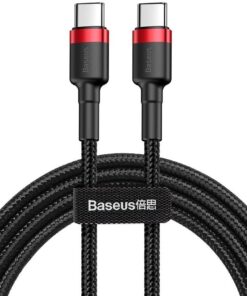 Cafule, 20 W 3.0 A USB-C & USB-C Hızlı Şarj & Data Aktarımı Kablosu, 1 Metre, Kırmızı - Siyah
