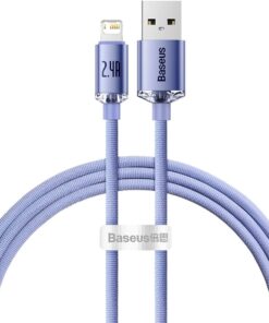 Crystal Shine, 2.4 A USB-A & Lightning Data ve Şarj Kablosu, 1.2 Metre, Mor, ‎CAJY000005