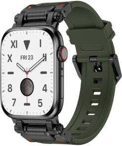 Apple İle Uyumlu Watch 42mm KRD-101 Titanyum Metal Başlıklı Silikon Kordon Siyah-Yeşil