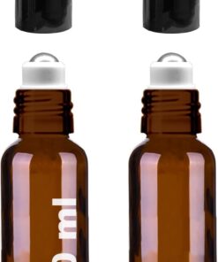 30 ml Çelik Roll On Şişesi 30 cc Sızdırmaz Siyah Kapaklı Cam Şişe 2 Adet (Amber, 30)