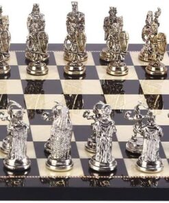 Metal Osmanlı Bizans Satranç Takımı Orta Boy Parlak ve Ceviz Tahtası