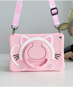 Trend Apple ile Uyumlu iPad 10. Nesil (ipad 10.9" 2022) Kedi Çocuk Kılıfı Askılı Standlı Eğlenceli Karakterli Tablet Kılıfı