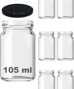 105 ml Farklı Boyutlarda Kavanoz 105 cc Konserve Metal Kapaklı Cam Kavanoz 6 Adet (Şeffaf, 105 cc (Kısa))