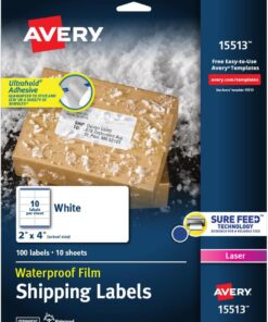 Sure Feed & TrueBlock 2" x 4", 100 Beyaz Lazer Etiketli Su Geçirmez Kargo Etiketleri (15513)