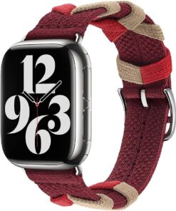 Apple İle Uyumlu Watch 42mm KRD-97 Sarmal Örgü Tasarımlı Kordon Kırmızı