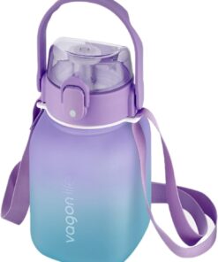 1100ml Çocuk ASKILI Pipetli/Pipetsiz Kullanım Çift Renk SoftTouch Motivasyon Matarası Çıkartma Hediyeli