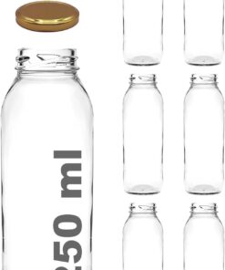 250 ml Metal Kapaklı Meyve Suyu, Meşrubat, Limonata Şişesi 250 cc Cam Şişe 6 Adet (Altın/Gold)