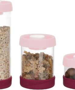 Ahmet Yuvarlak Vakumlu Cam Saklama Kabı Seti, 3'Lü Set (450 Ml+840 Ml+1500 Ml), Pembe