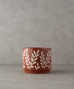 Home Leafy Stoneware Saksı Kahverengi