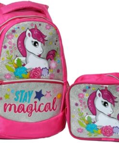 ilkokul Okul Sırt çantası Kız Beslenme çantalı Ortopedik 2li Set At Model Unicorn Fuşya