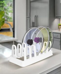 Home Plastik 6 Bölmeli Tencere Kapağı ve Tabak Düzenleyici Organizer, Dolap İçi ve Tezgah Üstü Kapak Organizeri, Mutfakta Düzen Sağlayan Çok Yönlü Depolama Çözümü