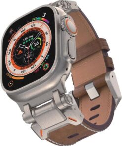 Apple İle Uyumlu Watch 42mm KRD-114 Metal Başlıklı Suni Deri Kordon Açık Kahve