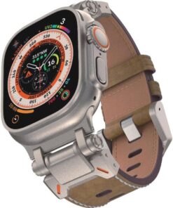 Apple İle Uyumlu Watch 42mm KRD-114 Metal Başlıklı Suni Deri Kordon Taba