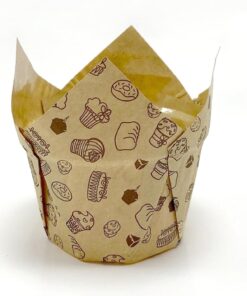Hediye Sepeti 50'li Kalın Lale Kapsül Kraft Kek Desenli Muffin Kek Kalıbı, İçi Yağlı Kağıt Tulip, Cupcake Kağıdı Doğum Günü Parti Dekorasyonu için