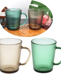 Adet Renkli Cam Kupa Bardak Çay Kahve Meşrubat Tatlı Bardağı Yeşil ve Kahve 370 ml