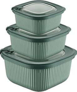 Home 3'lü MicroLine Saklama Kabı Seti, 600-1100-1800 ml, Hava Tahliye Kapağı ile Mikrodalgada Kapağı Kapalı Isıtma, Vakumlu, Sızdırmaz, BPA Free, Silikon Kapaklı,Gıda Saklama PP (Yeşil)
